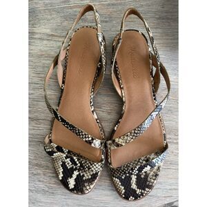 Madewell Black and Cream Snake Print Leather Strappy Sandals Size 9